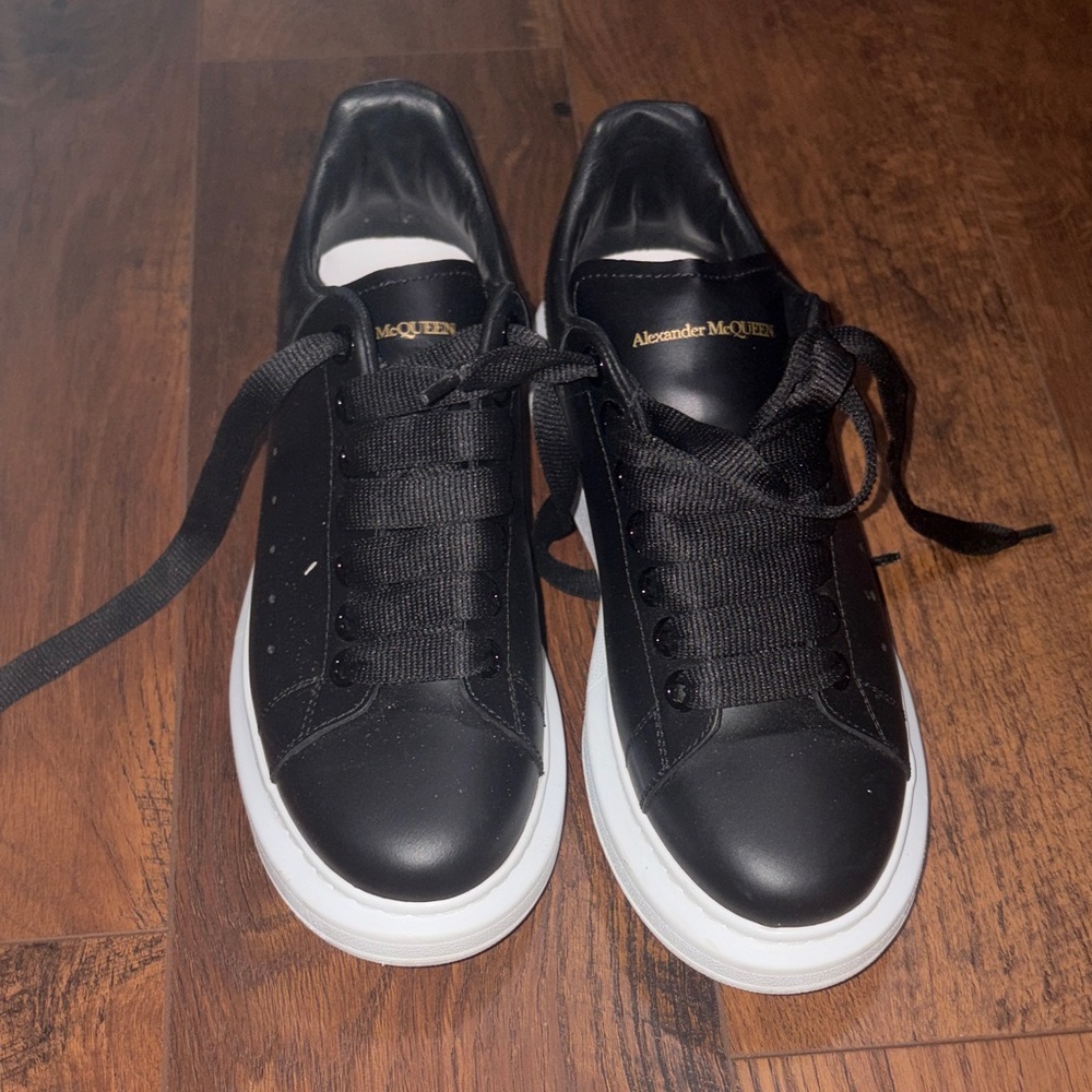 Alexander McQueen Black Leather Sneakers with White Sole
